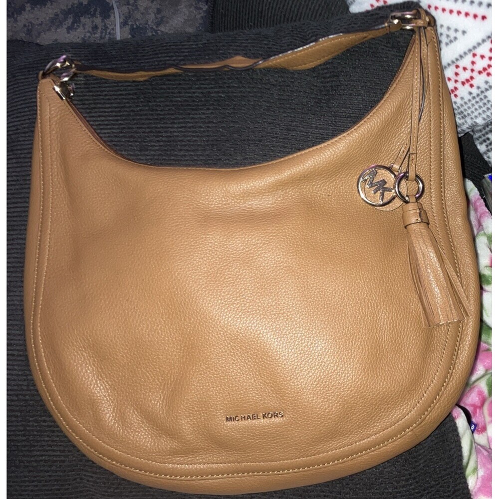 Michael Kors LYDIA Hobo Handbag Caramel Brown Pebble Leather (NWOT) - Picture 1 of 8